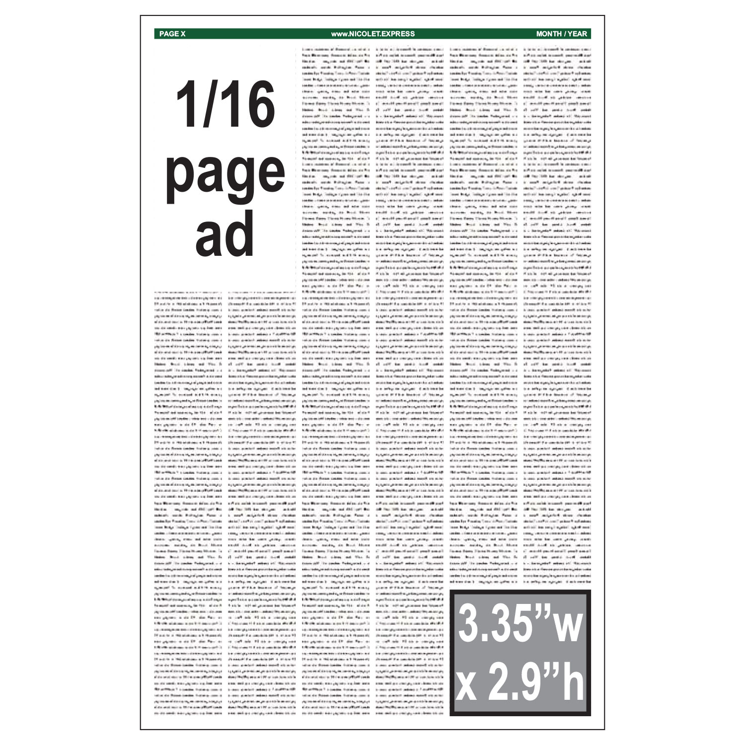 1/16 page ad for June 26, 2026 publication